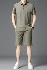 Men's Plus Size Short Sleeve Polo and Shorts Set Khaki / M