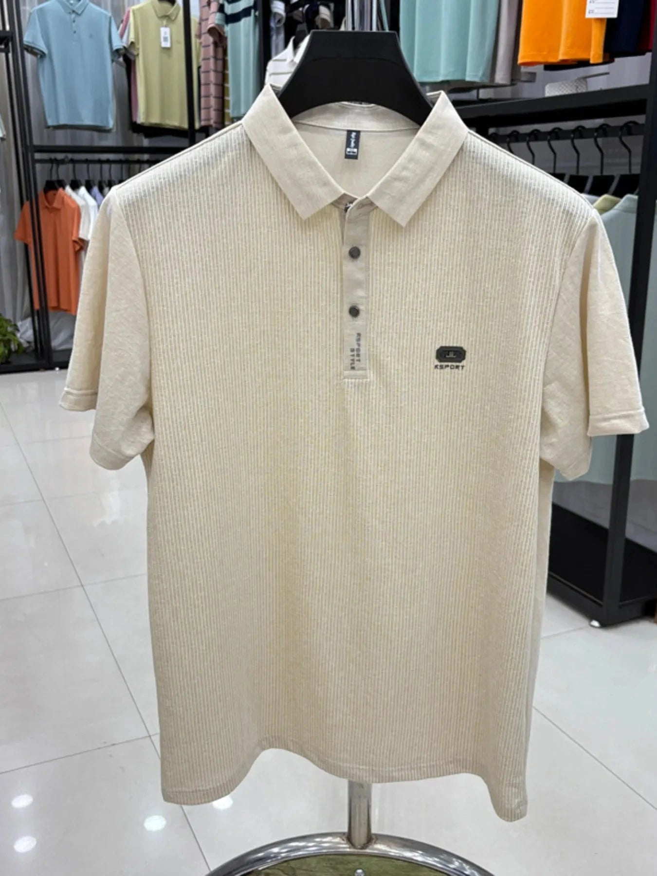 Men's Plus Size Short Sleeve Textured Polo Khaki / M