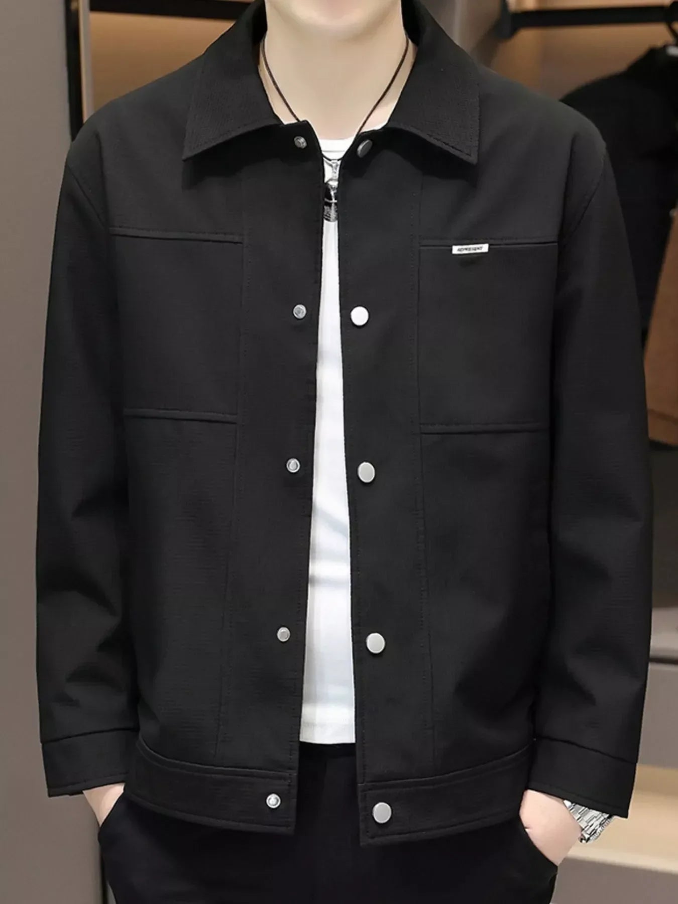 Men's Plus Size Snap Down Long Sleeve Jacket