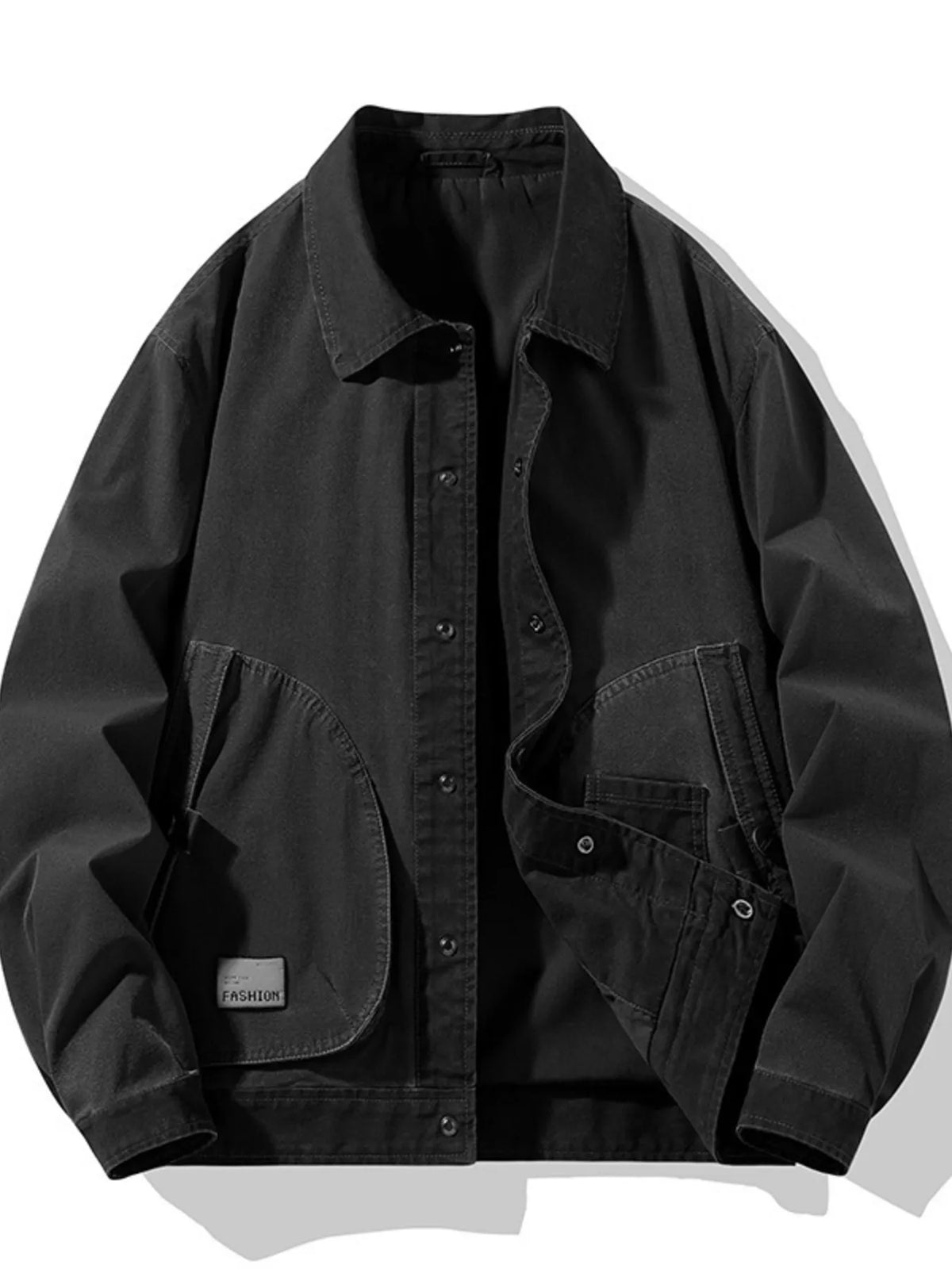 Men's Plus Size Snap Down Long Sleeve Jacket Black / M