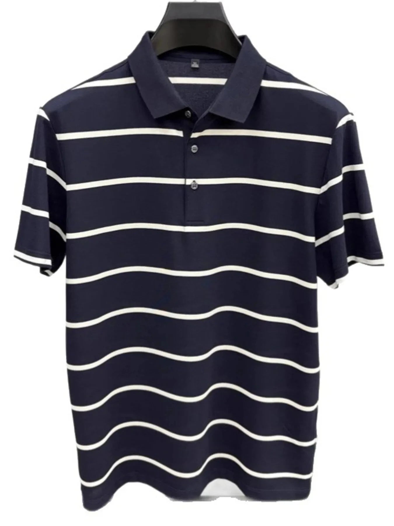 Men's Plus Size Striped Button Detail Short Sleeve Polo Blue And White Strips / M