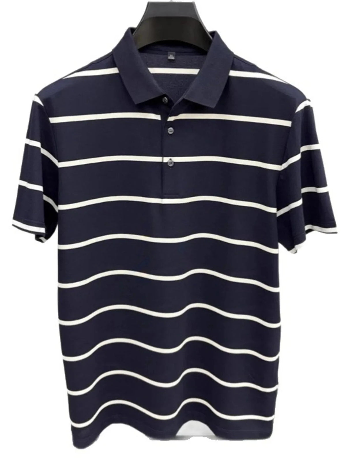 Men's Plus Size Striped Button Detail Short Sleeve Polo Blue And White Strips / M