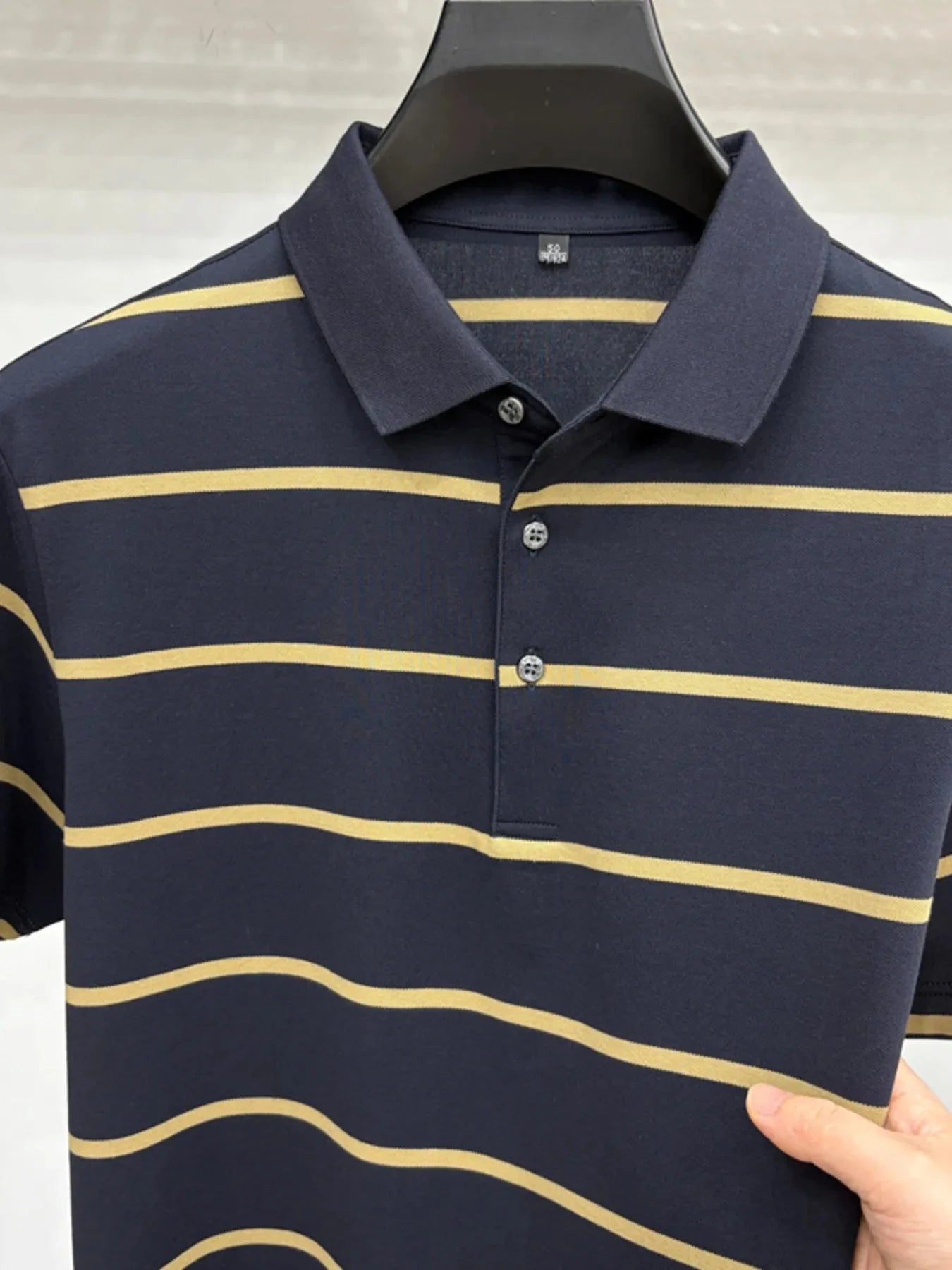 Men's Plus Size Striped Button Detail Short Sleeve Polo Blue And Yellow Strips / M