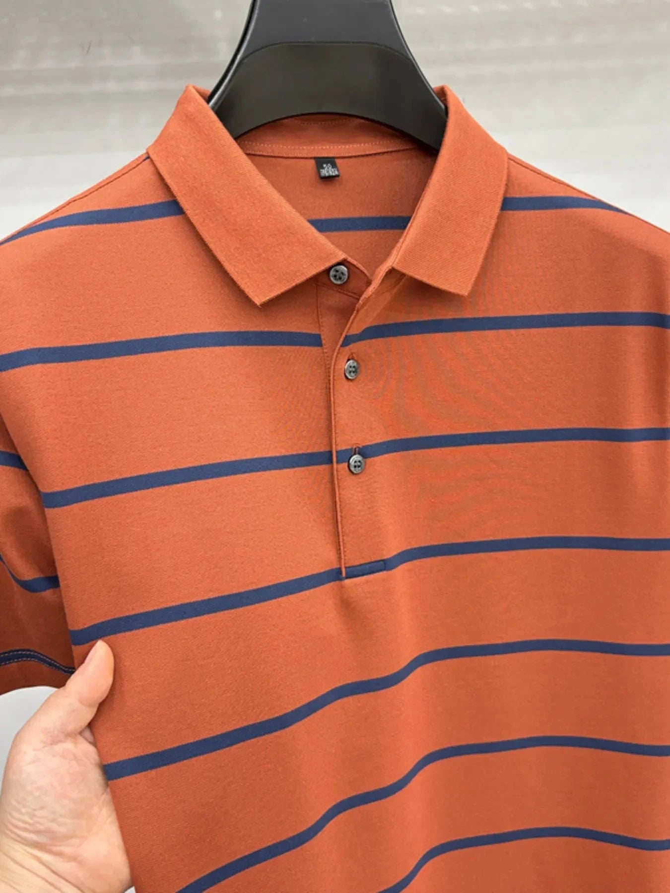 Men's Plus Size Striped Button Detail Short Sleeve Polo Orange Orchid Strips / M