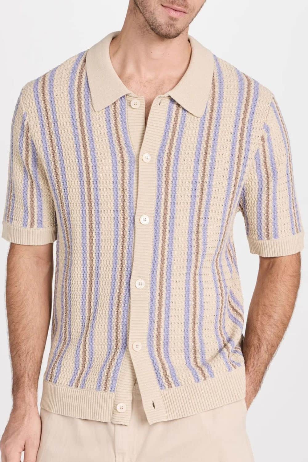Men's Plus Size Striped Button Down Short Sleeve Shirt Tan / 3XL