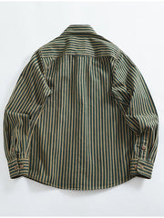 Men's Plus Size Striped Button Up Long Sleeve Shirt