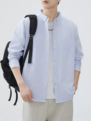 Men's Plus Size Striped Button Up Long Sleeve Shirt