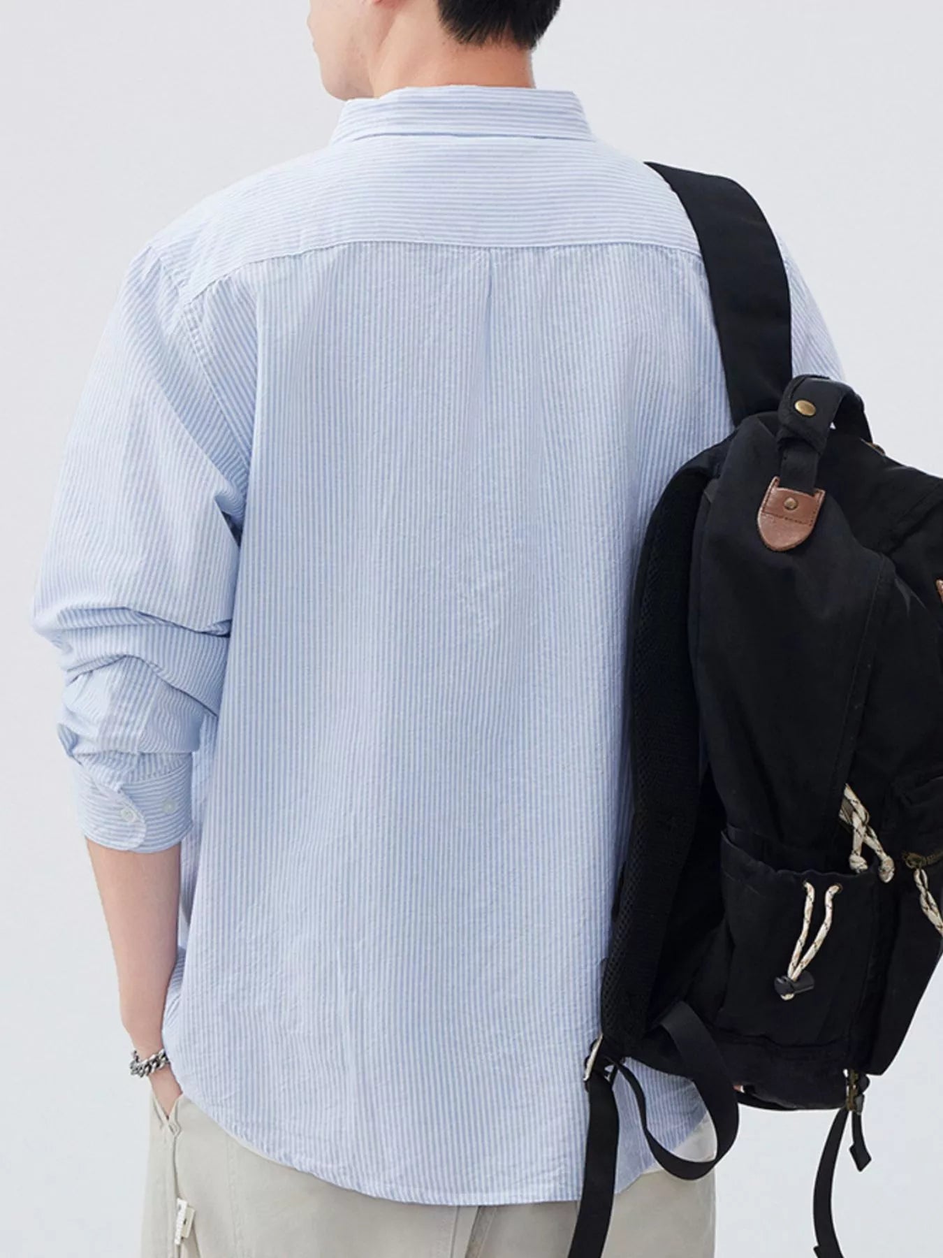 Men's Plus Size Striped Button Up Long Sleeve Shirt
