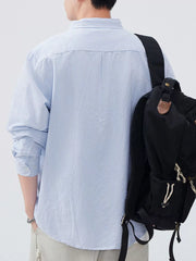 Men's Plus Size Striped Button Up Long Sleeve Shirt