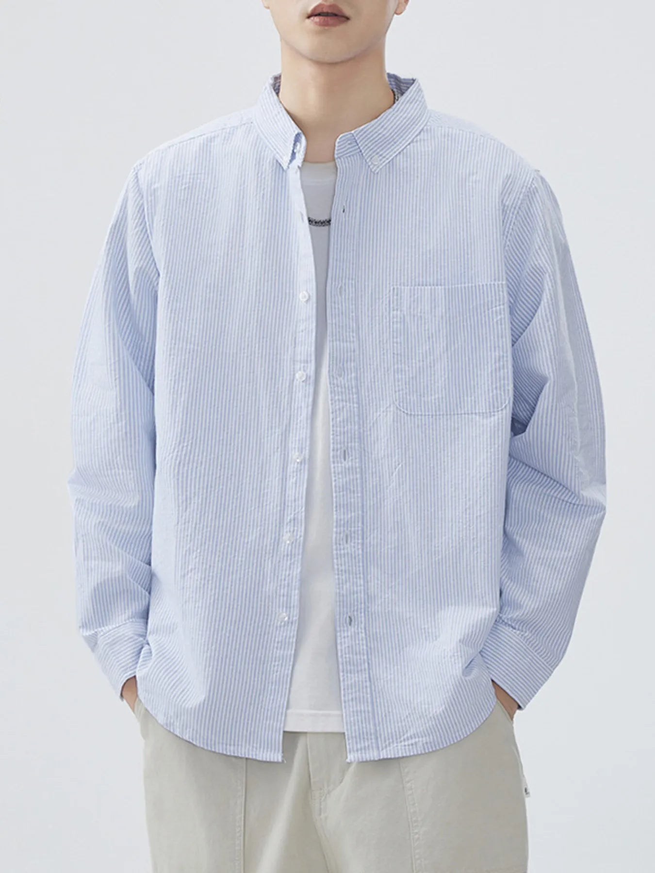 Men's Plus Size Striped Button Up Long Sleeve Shirt Blue Stripes / M
