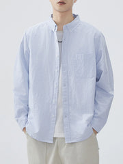Men's Plus Size Striped Button Up Long Sleeve Shirt Blue Stripes / M