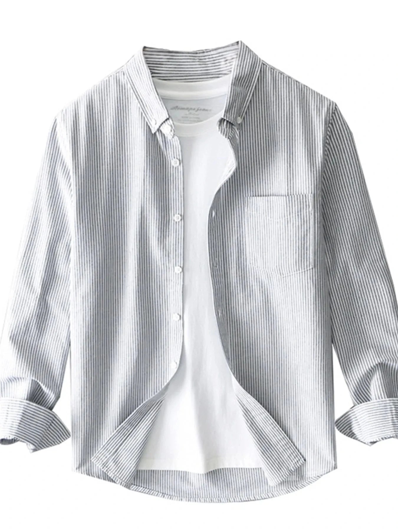 Men's Plus Size Striped Button Up Long Sleeve Shirt Gray / M