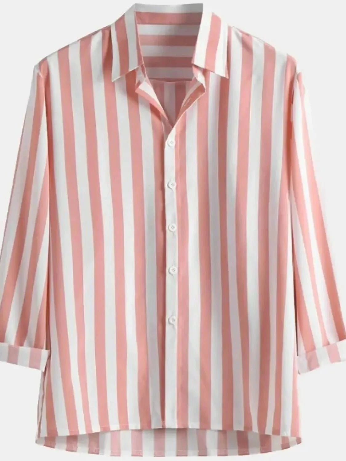 Men's Plus Size Striped Button Up Long Sleeve Shirt Pink White / M