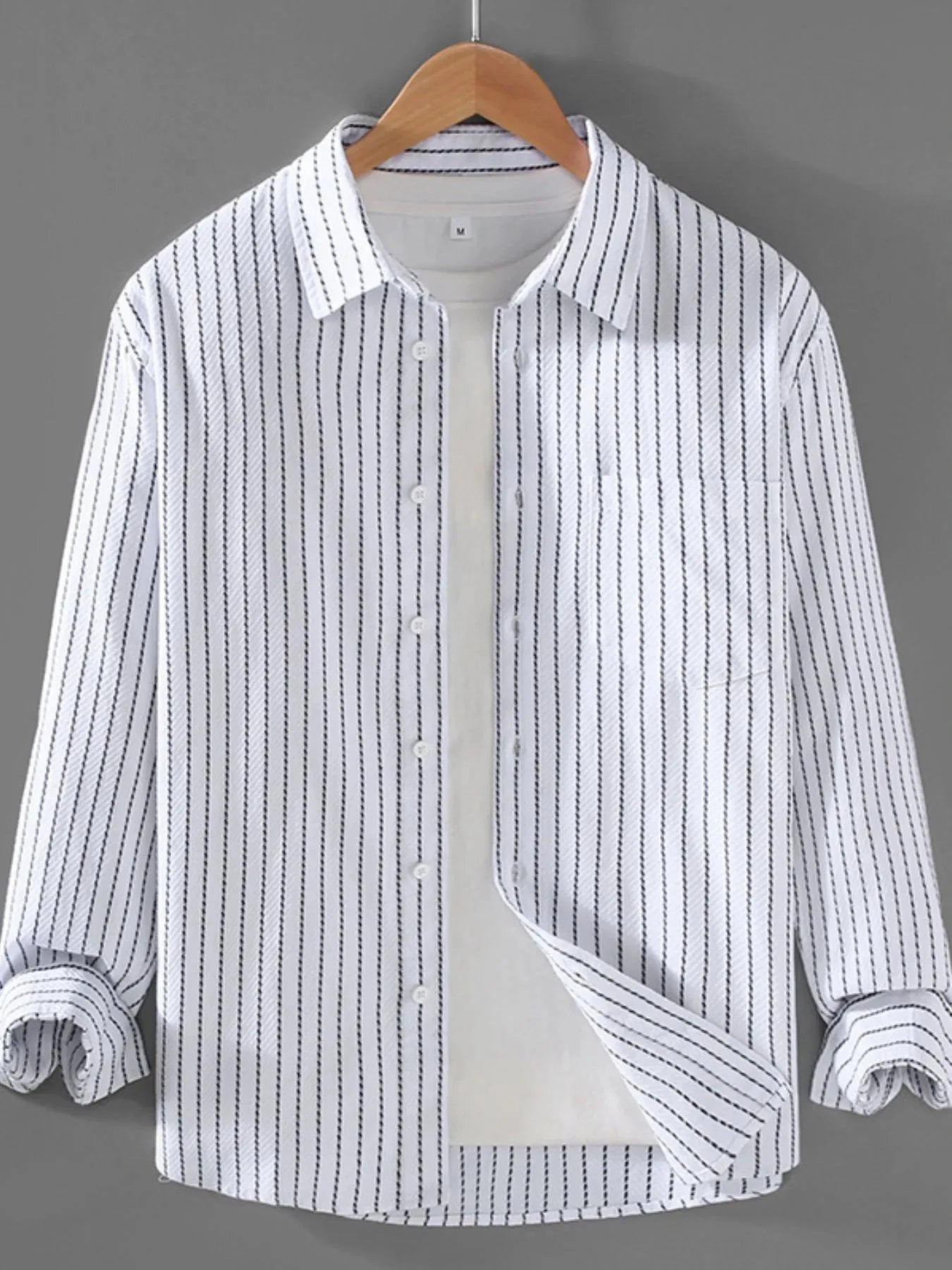 Men's Plus Size Striped Button Up Long Sleeve Shirt White / M