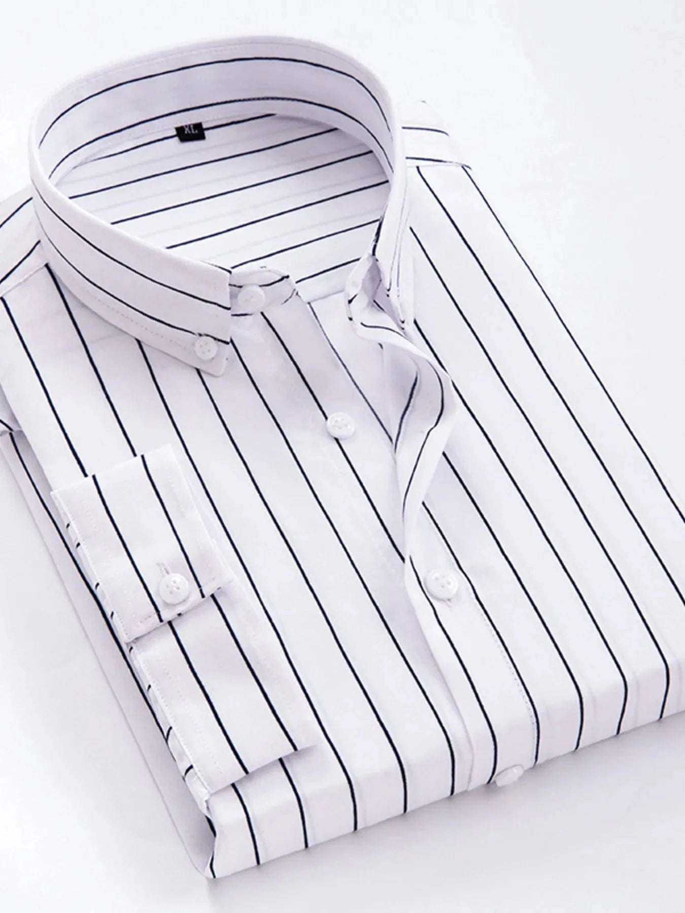 Men's Plus Size Striped Button Up Long Sleeve Shirt White / M