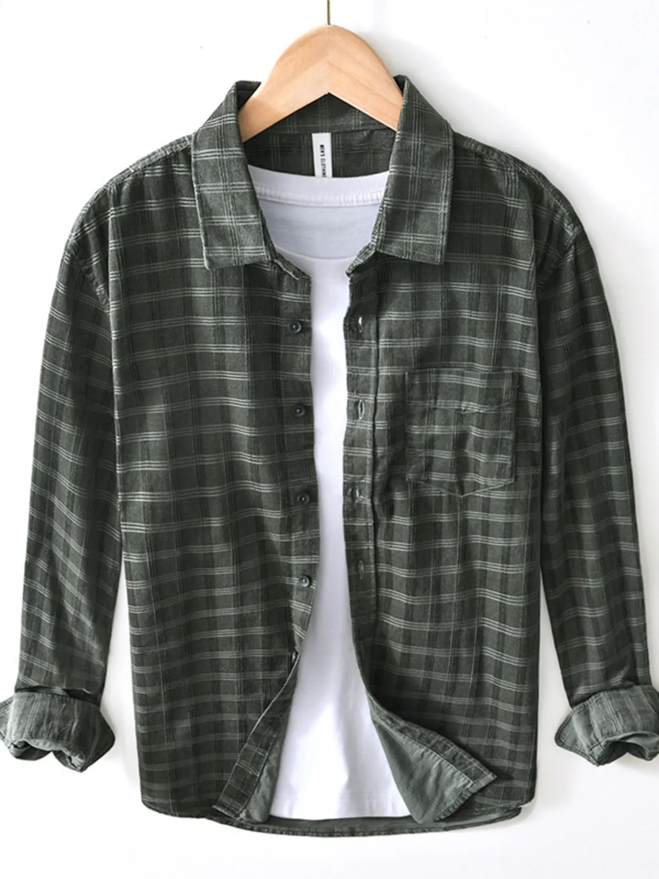 Men's Plus Size Striped Button-Up Shirt Army Green / M