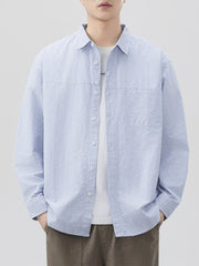 Men's Plus Size Striped Casual Button-Down Shirt Blue / M