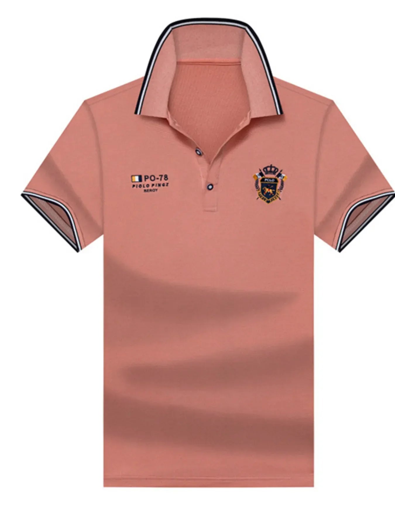Men's Plus Size Striped Collar  Embroidered Detail Polo Dusty Pink / M