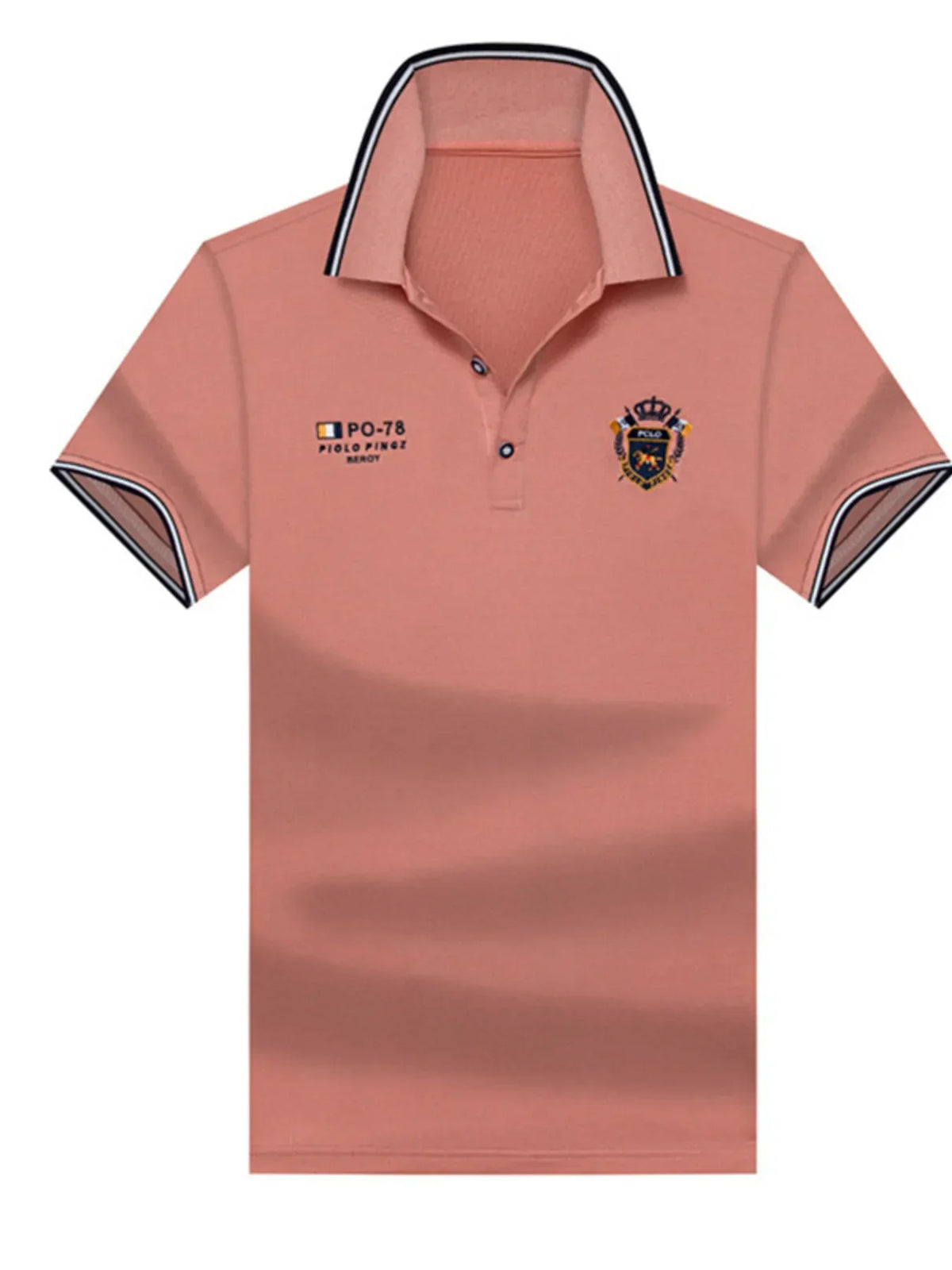 Men's Plus Size Striped Collar  Embroidered Detail Polo Dusty Pink / M