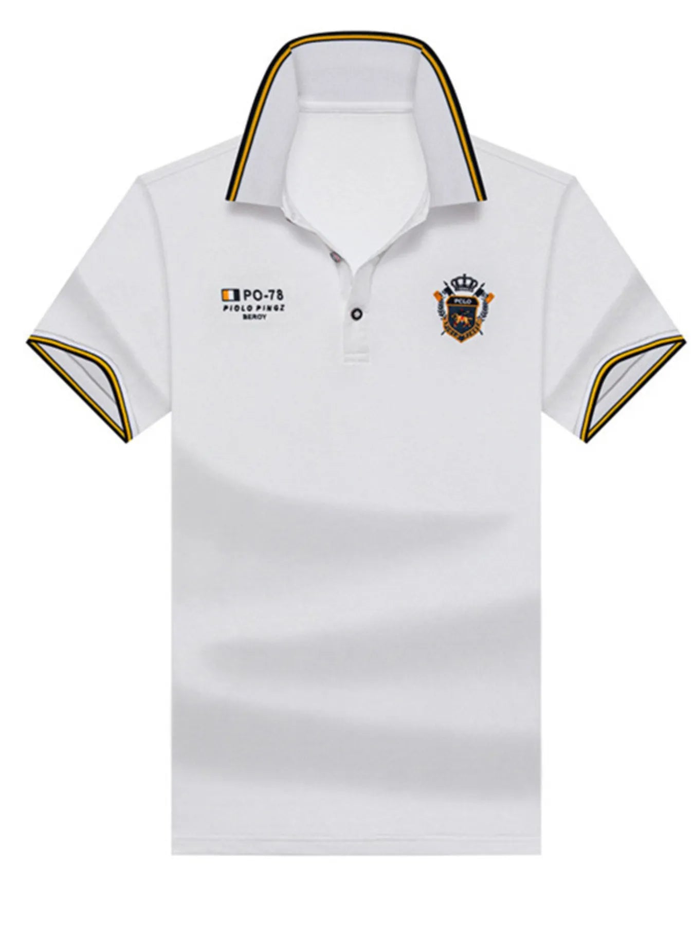 Men's Plus Size Striped Collar  Embroidered Detail Polo White / M