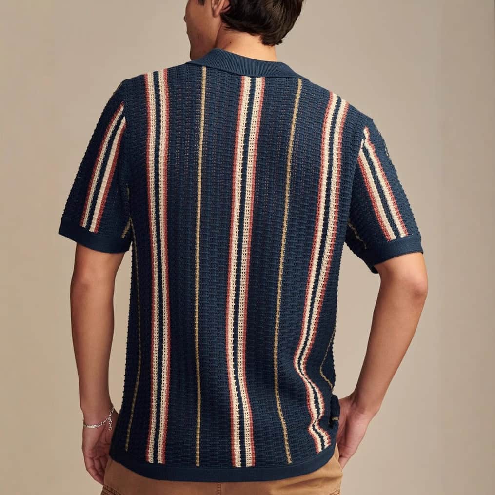 Men's Plus Size Striped Collared Neck Short Sleeve Shirt