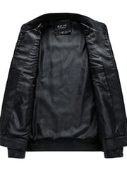 Men's Plus Size Striped Leather Moto Jacket