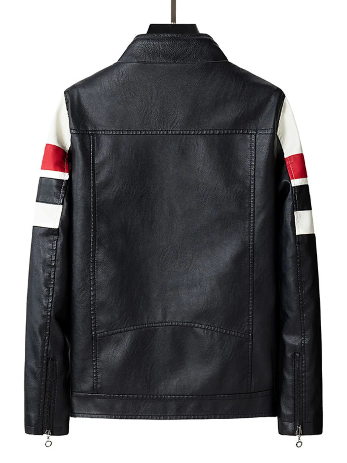 Men's Plus Size Striped Leather Moto Jacket