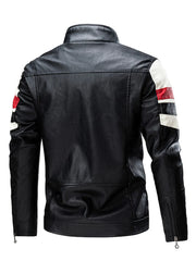 Men's Plus Size Striped Leather Moto Jacket