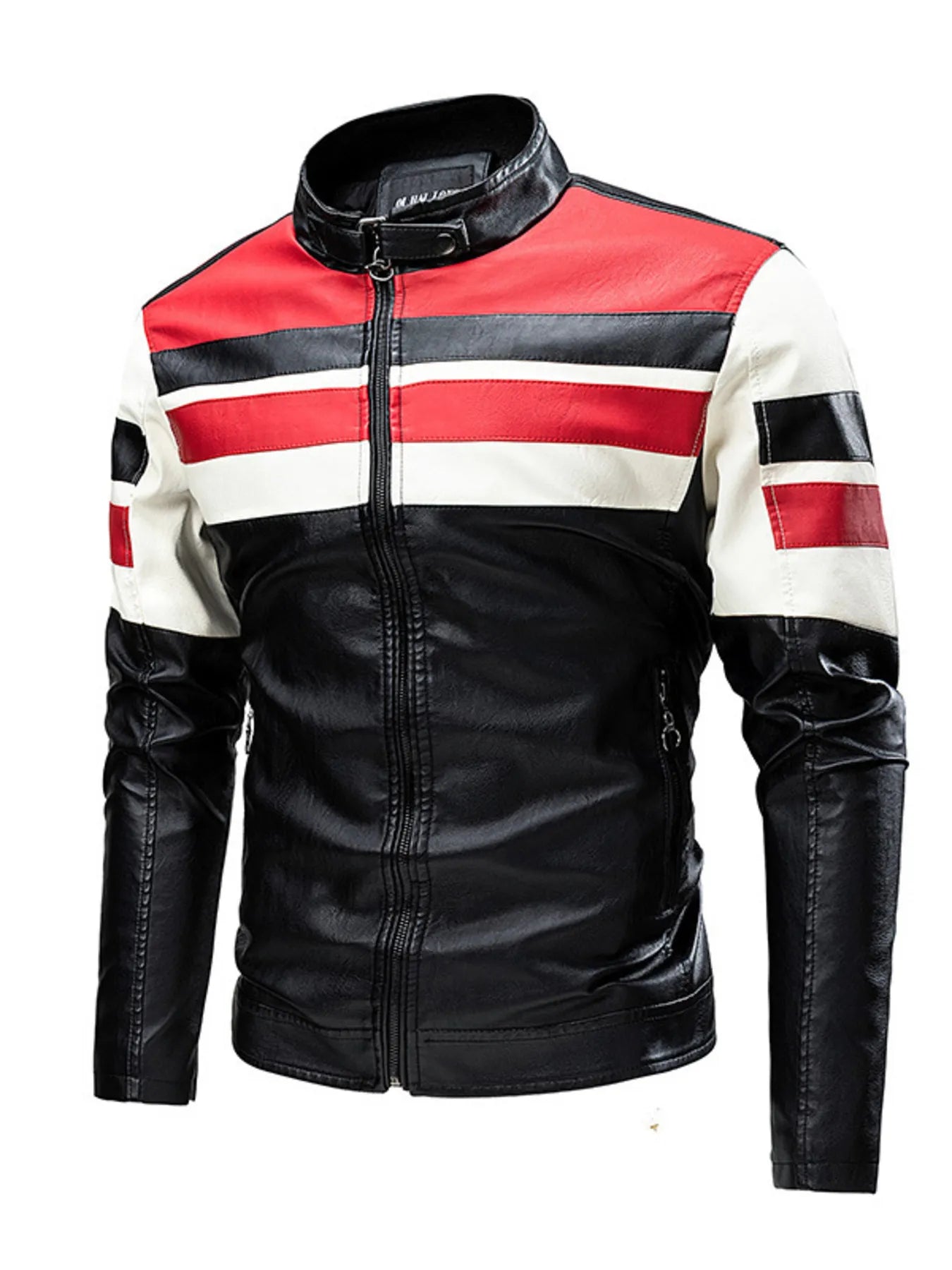 Men's Plus Size Striped Leather Moto Jacket Red / M