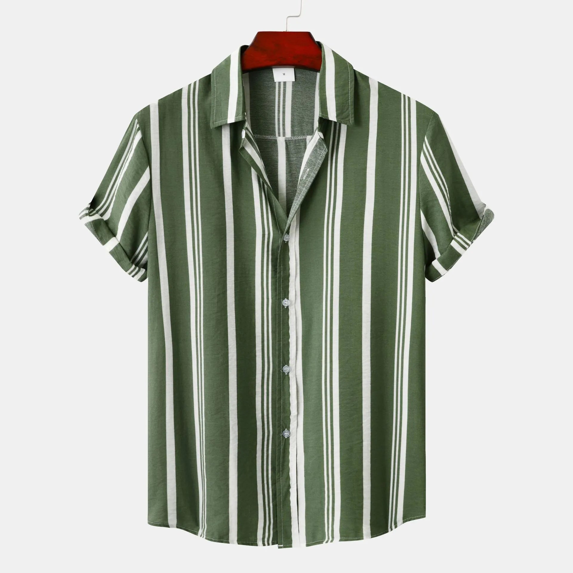 Men's Plus Size Striped Short Sleeve Button-Down Shirt Army Green / M