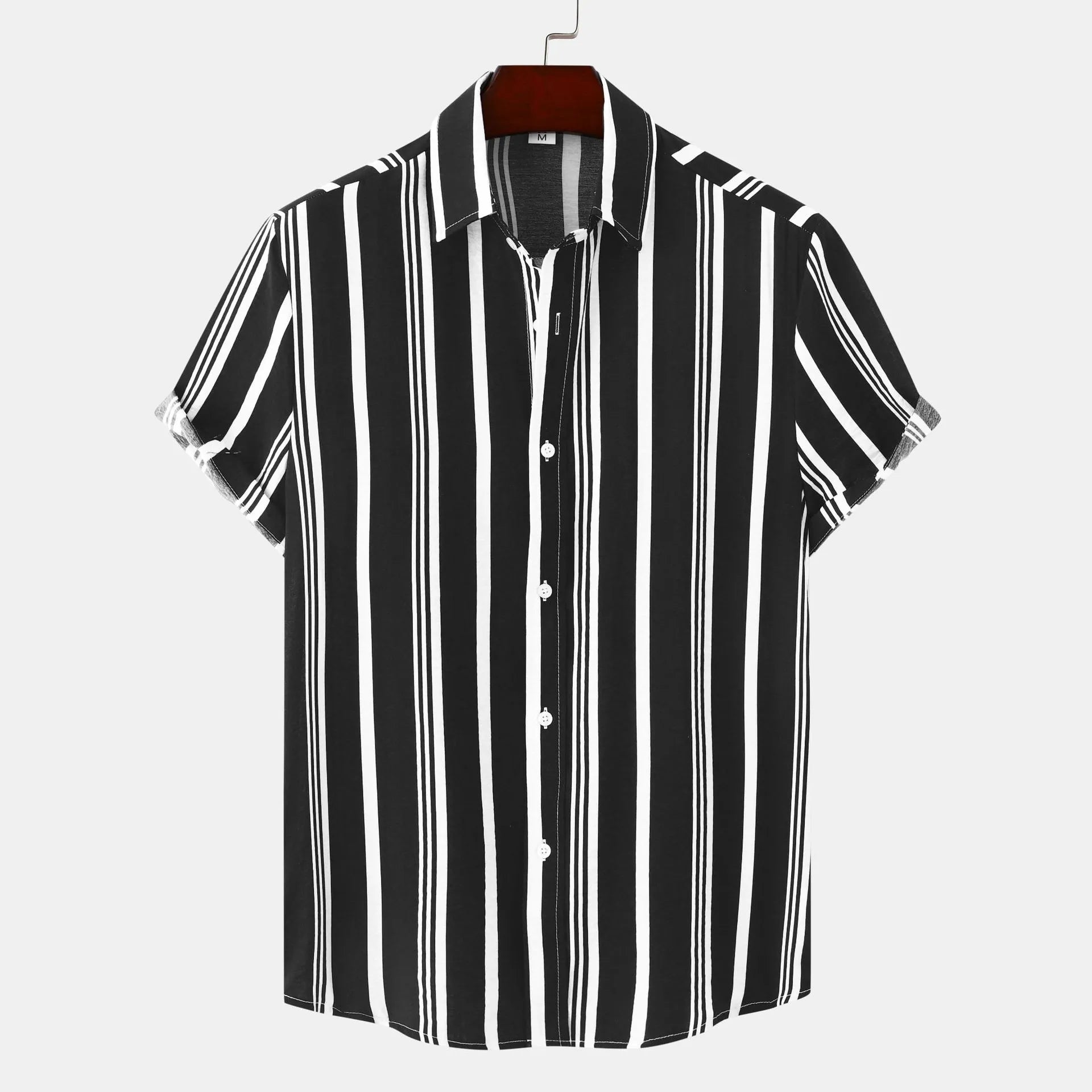 Men's Plus Size Striped Short Sleeve Button-Down Shirt Black / M