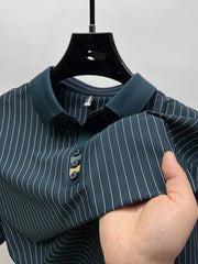Men's Plus Size Striped Short Sleeve Polo