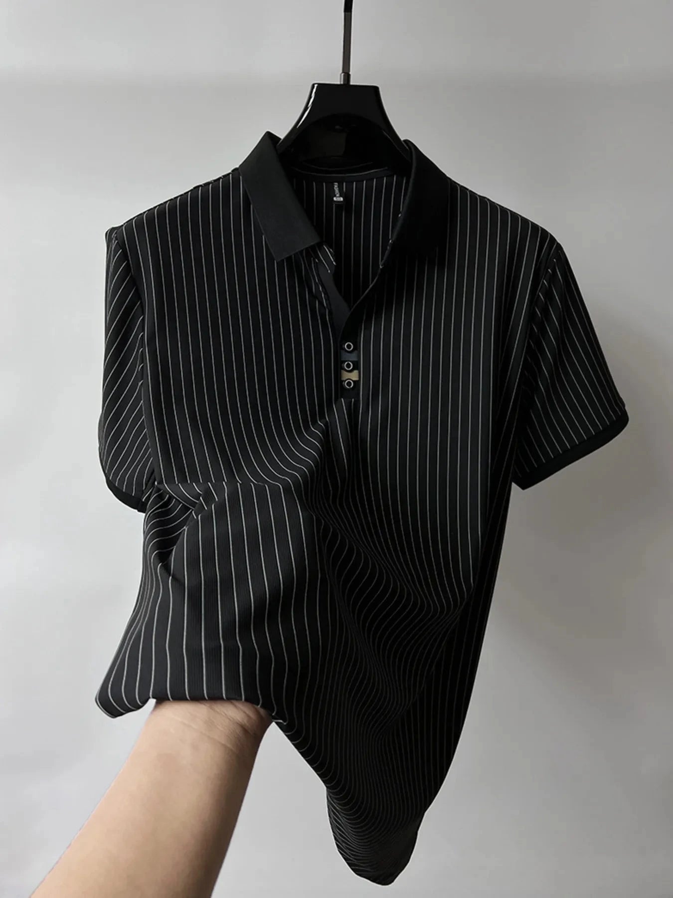 Men's Plus Size Striped Short Sleeve Polo Black / M