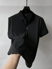 Men's Plus Size Striped Short Sleeve Polo Black / M