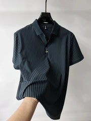 Men's Plus Size Striped Short Sleeve Polo Blue / M