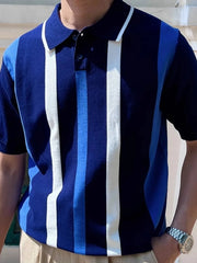Men's Plus Size Striped Short Sleeve Polo Blue / M