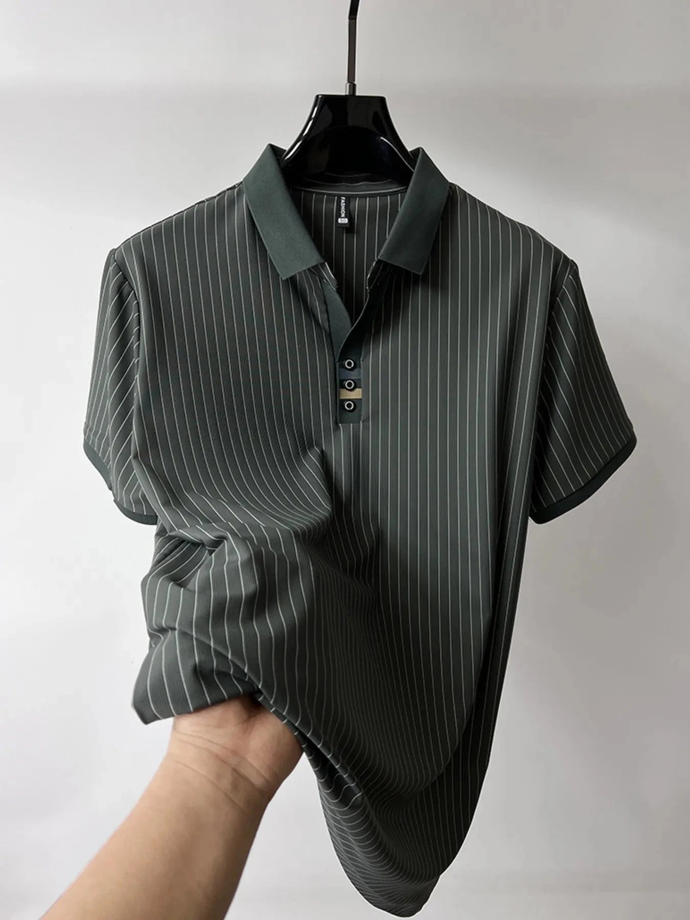 Men's Plus Size Striped Short Sleeve Polo Green / M