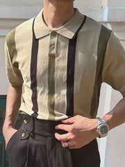Men's Plus Size Striped Short Sleeve Polo Khaki / M