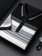 Men's Plus Size Striped Short Sleeve Polo White Gray / 105