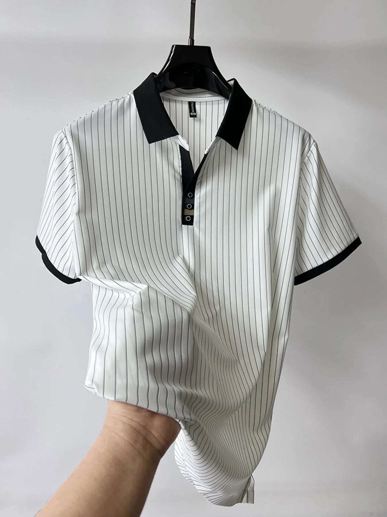 Men's Plus Size Striped Short Sleeve Polo White / M