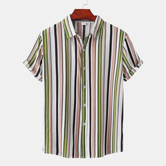Men's Plus Size Striped Short Sleeve Shirt Green / M