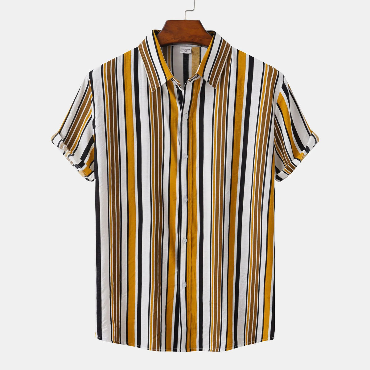 Men's Plus Size Striped Short Sleeve Shirt Yellow / M