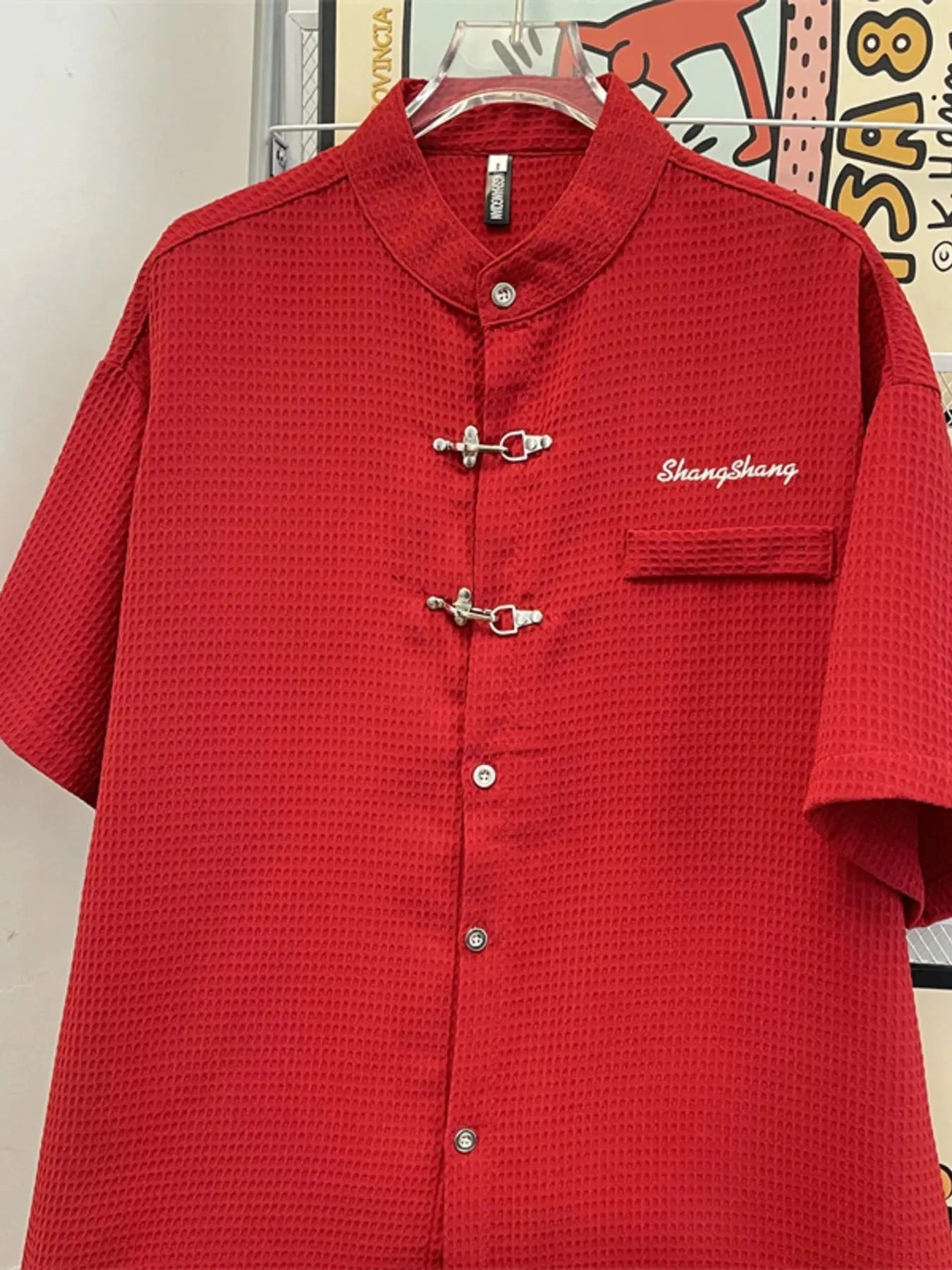 Men's Plus Size Texture Button Up Short Sleeve Shirt