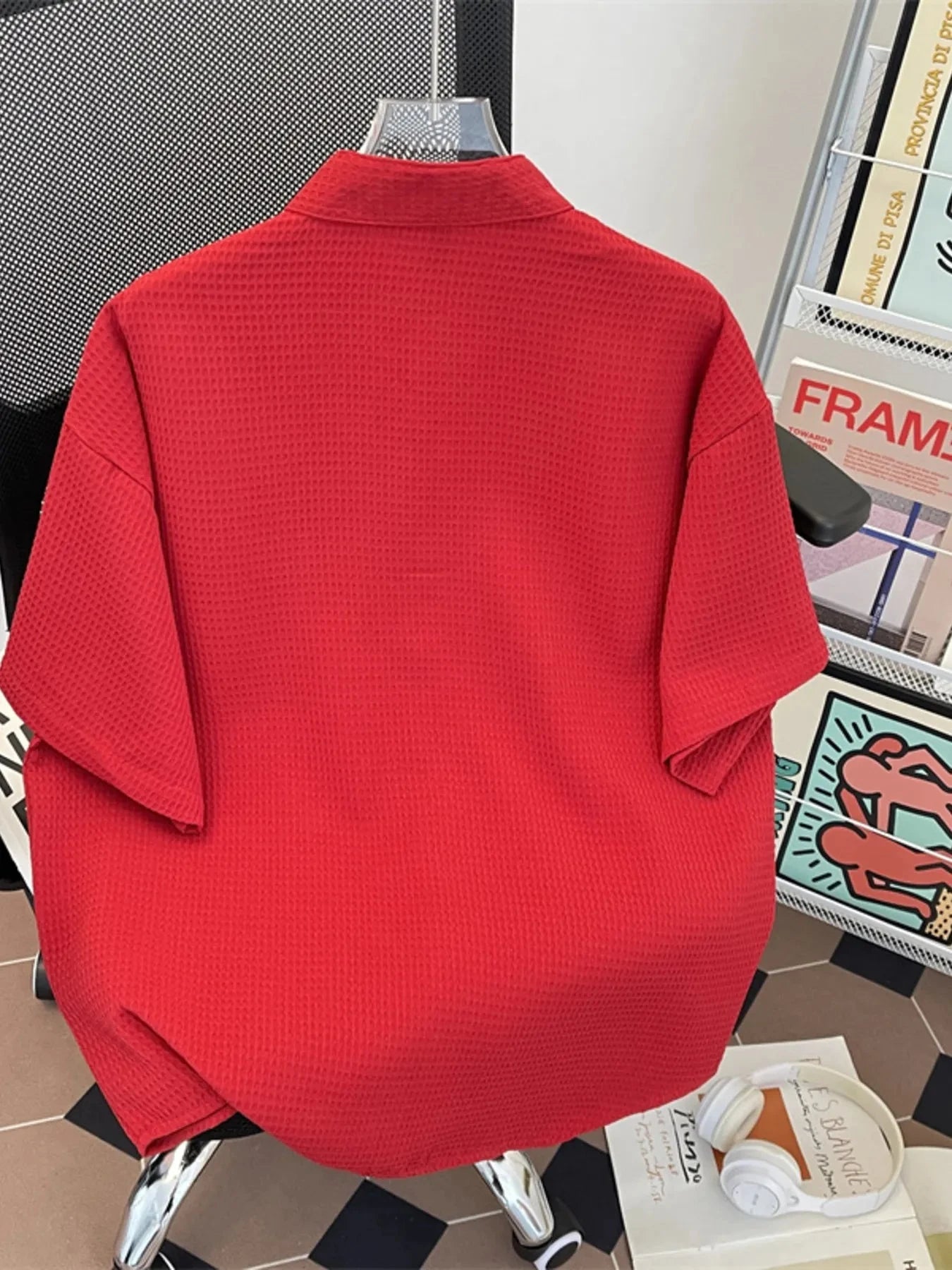 Men's Plus Size Texture Button Up Short Sleeve Shirt