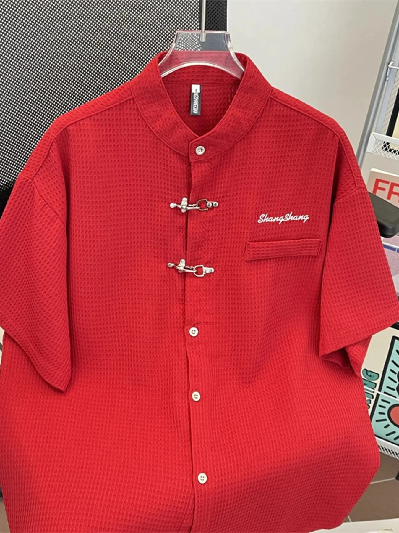 Men's Plus Size Texture Button Up Short Sleeve Shirt