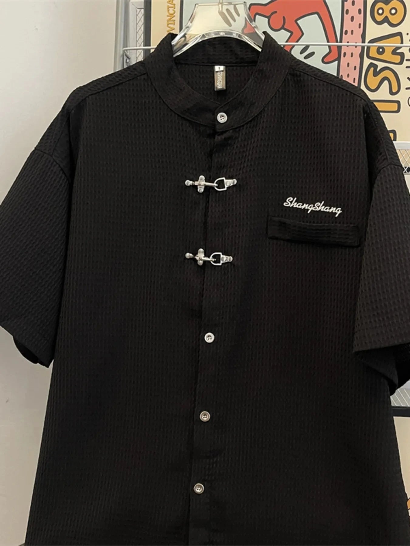 Men's Plus Size Texture Button Up Short Sleeve Shirt