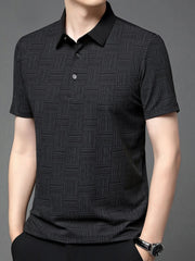 Men's Plus Size Texture Short Sleeve Polo Black / M