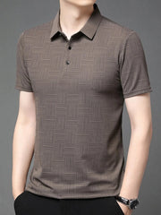 Men's Plus Size Texture Short Sleeve Polo Brown / M
