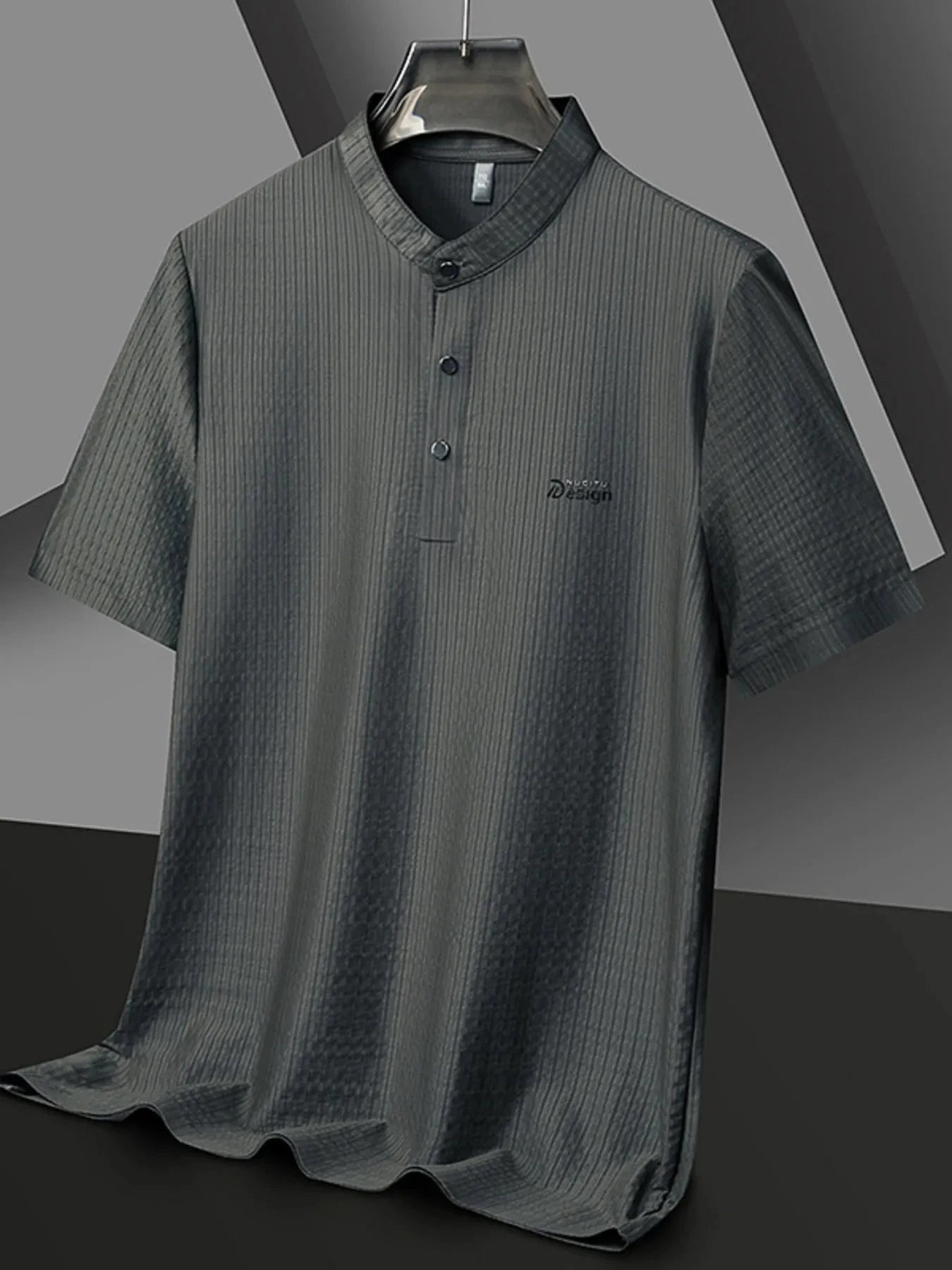 Men's Plus Size Textured Button Detail Short Sleeve Top Sage / M