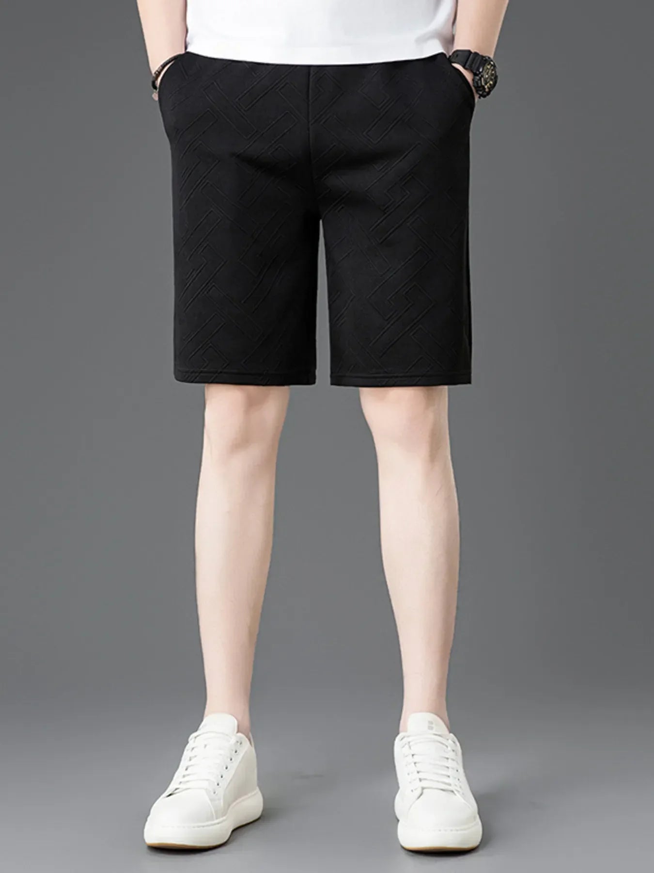 Men's Plus Size Textured Pocketed Shorts Black / M